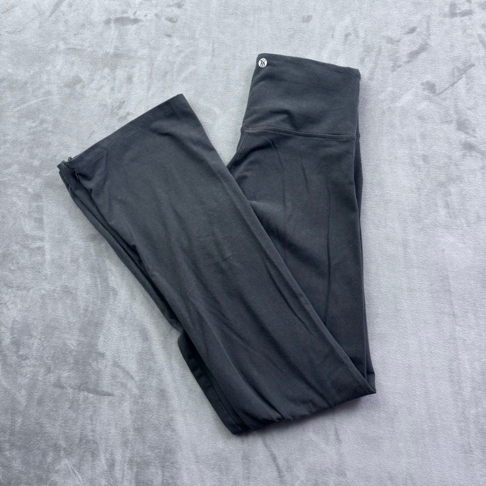 Victorias Secret High Waisted Flare Yoga Pants Gray Zipper Ankle Leggings Medium